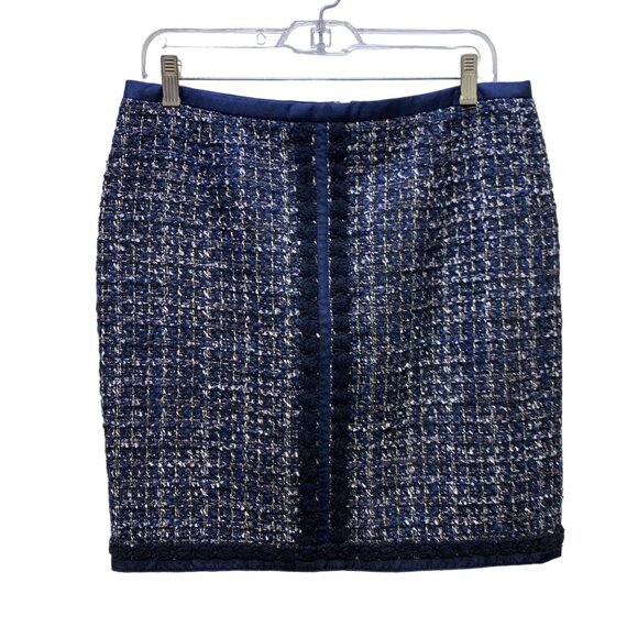 Tory Burch Women's Navy Tweed Pencil Skirt Size 10 Wool Acrylic - Picture 1 of 5
